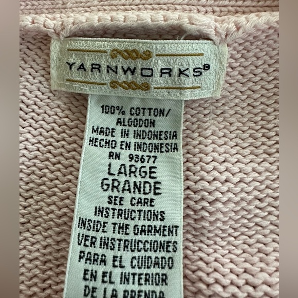YARNWORKS Pink Knit Half Button Cotton Cardigan Sweater W/ Retro Gold Buttons L - Picture 7 of 7